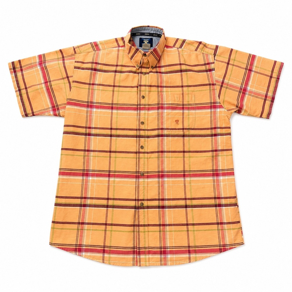 Wrangler Twenty X Mens XL Plaid Button Down Shirt Short Sleeve Western Peach
